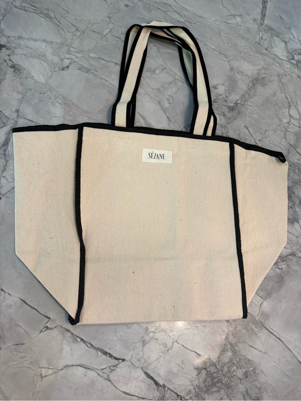 Sézane Cream Canvas Tote with Black Trim NEW